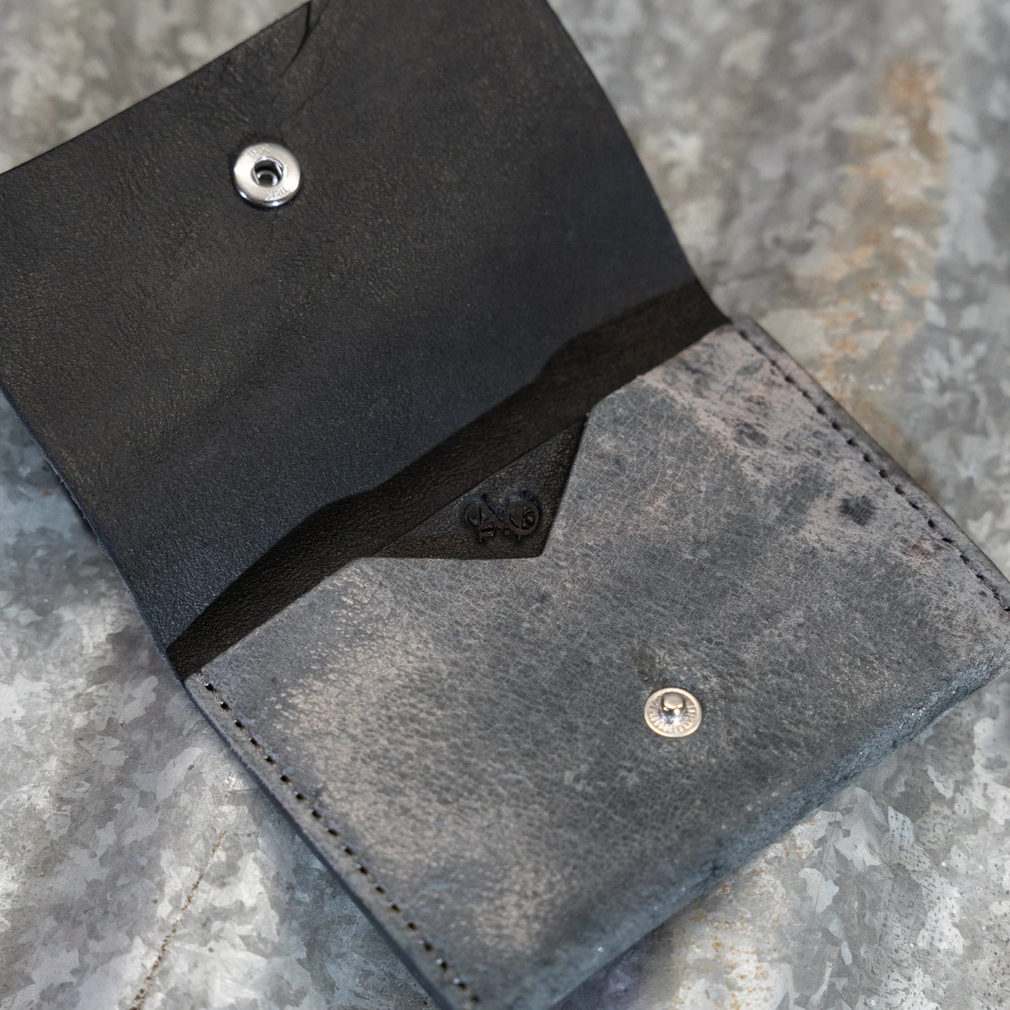 Grey Black Marmo Culatta Horse Leather Snap Card Holder