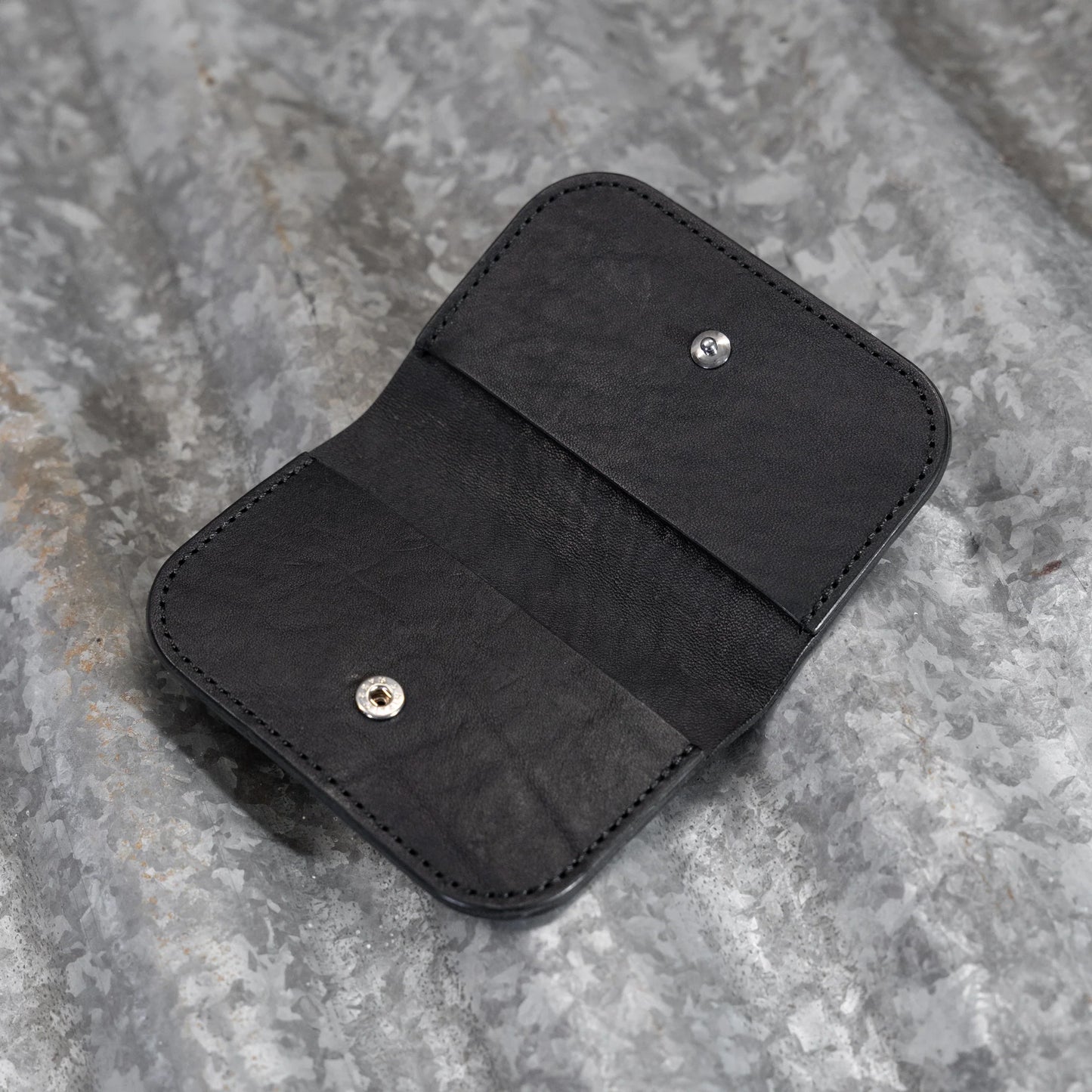 Black Culatta Horse Leather Bifold Snap Card Case