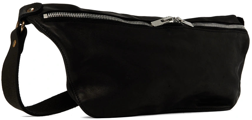 Black Soft Horse Leather Medium Belt Bag Q10M