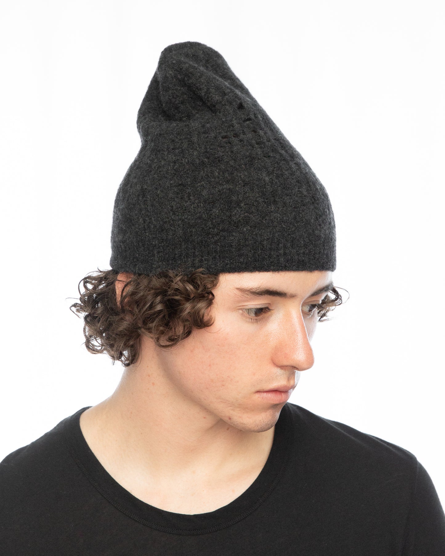 Graphite Destroyed Cut-Outs Wool Yak Knit Beanie