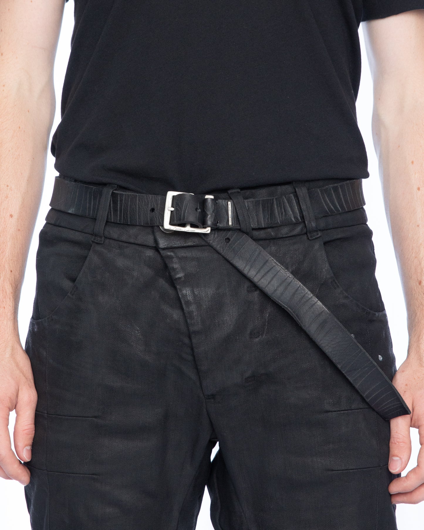 Black Bull Leather Hand Scored Surface Bandele Belt