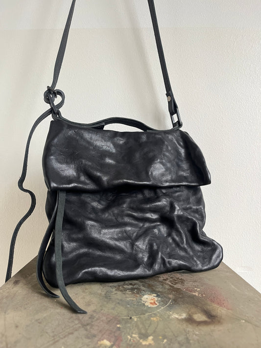Black Horse Shoulder Leather Folded Messenger Bag
