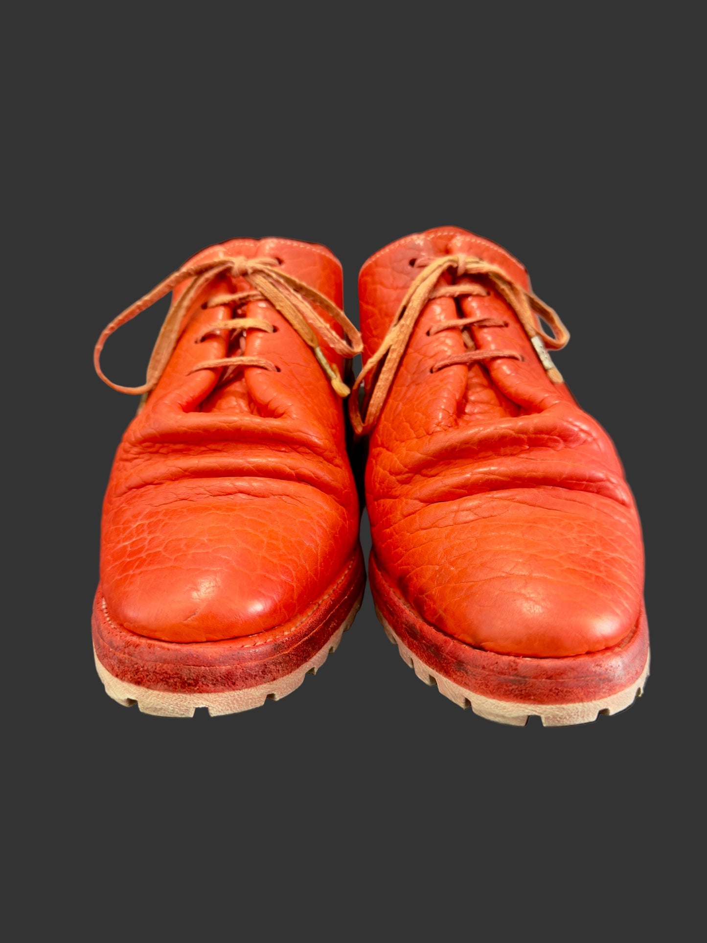 Red Object Dyed Bison One Piece Oxfords with Tank Soles by Carol Christian Poell