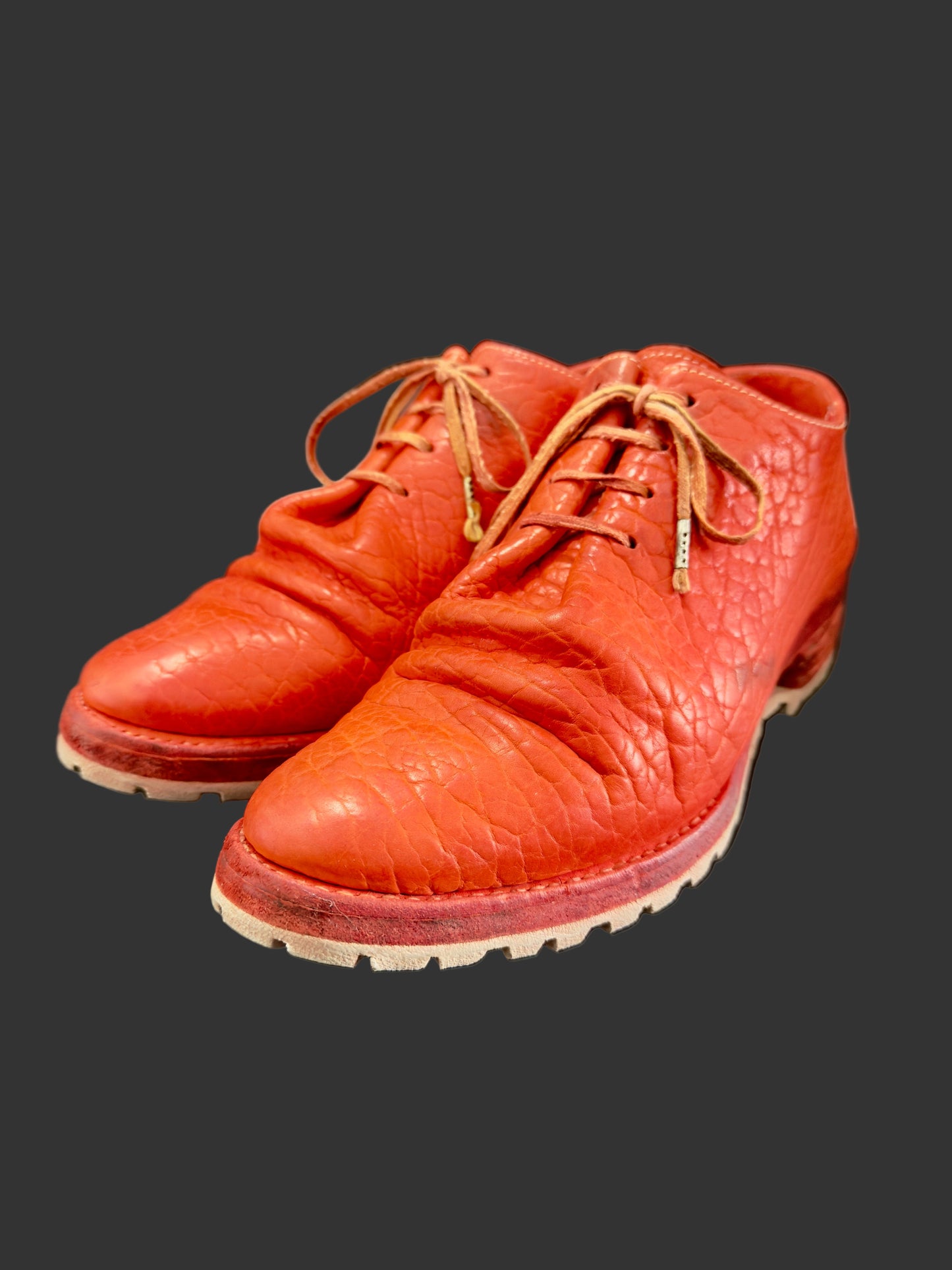 Red Object Dyed Bison One Piece Oxfords with Tank Soles by Carol Christian Poell