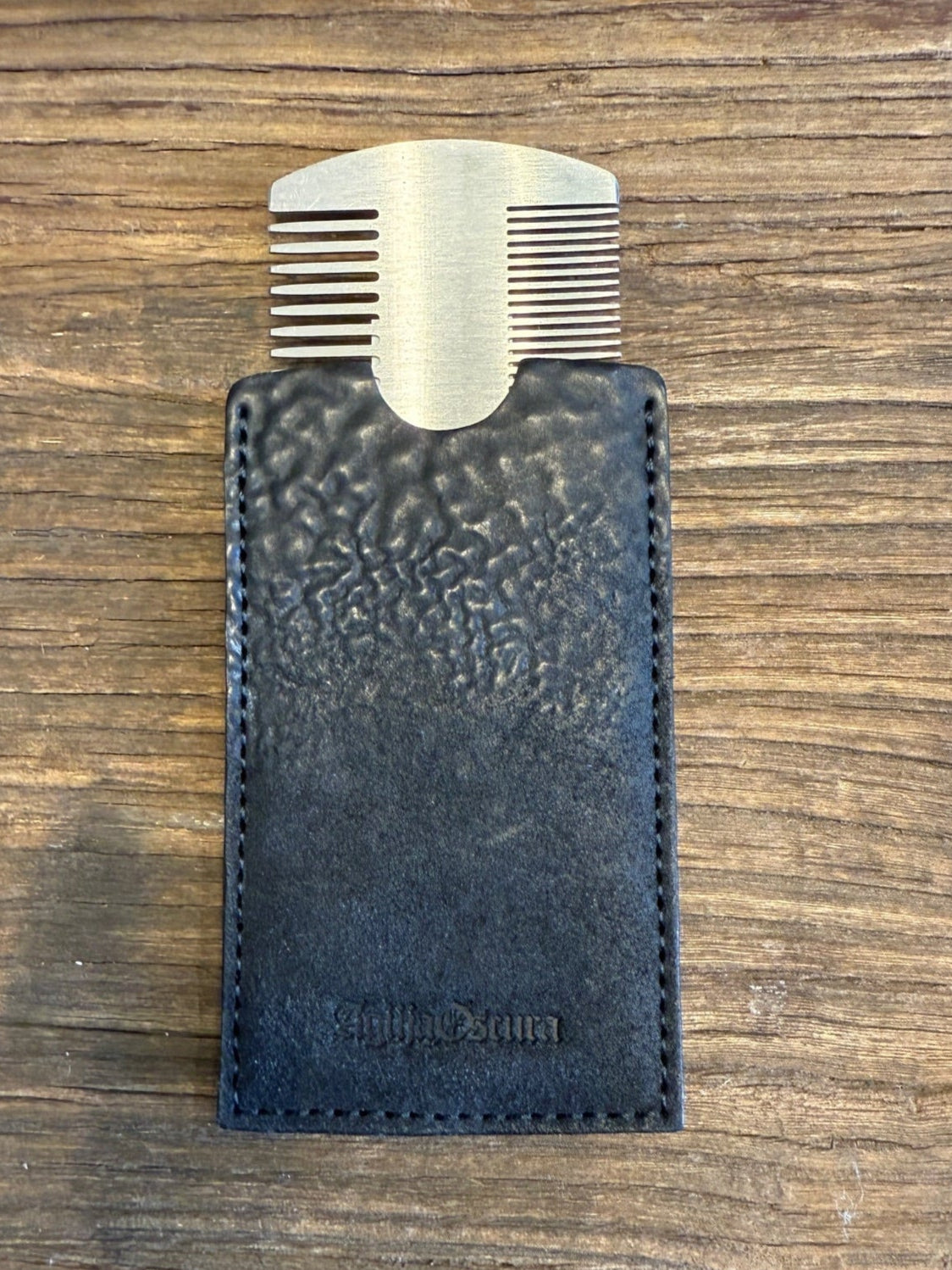 Metal Comb with Culatta Horse Leather Comb Case