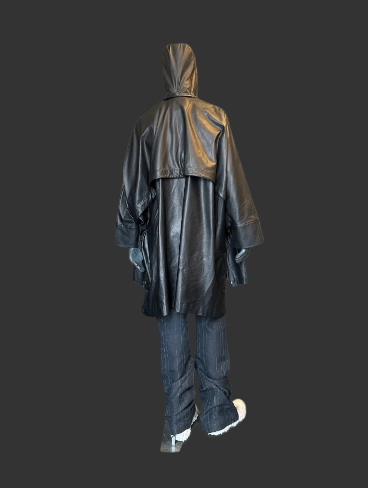 Black Luster Soft Steer Leather Hooded Smock Poncho