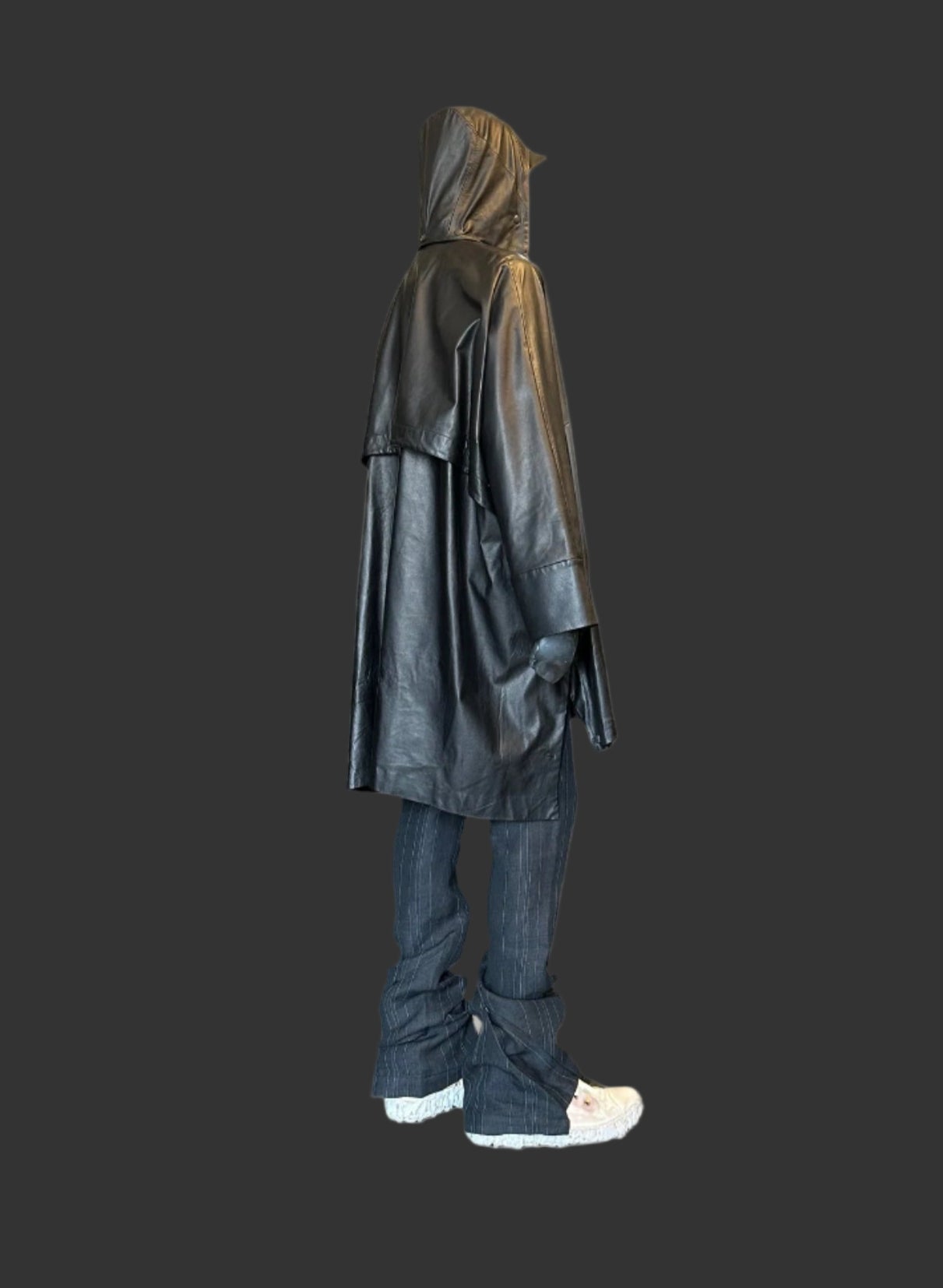 Black Luster Soft Steer Leather Hooded Smock Poncho