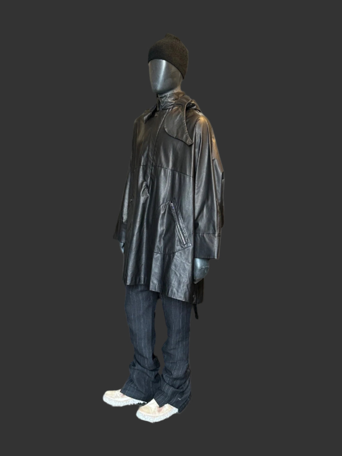 Black Luster Soft Steer Leather Hooded Smock Poncho