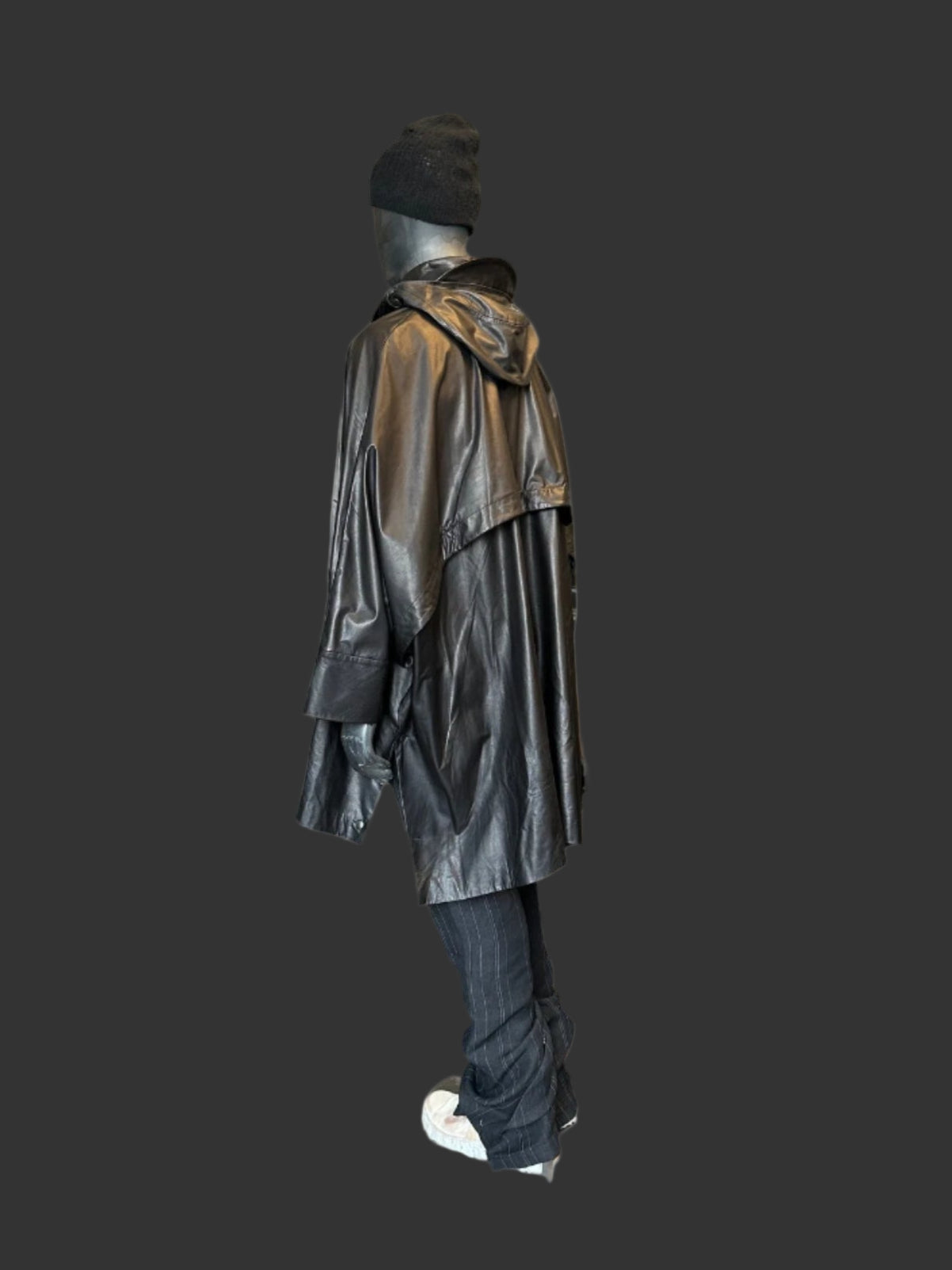 Black Luster Soft Steer Leather Hooded Smock Poncho