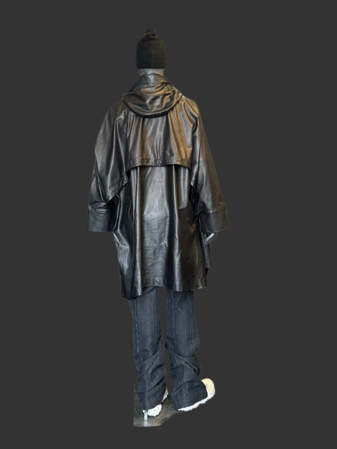 Black Luster Soft Steer Leather Hooded Smock Poncho