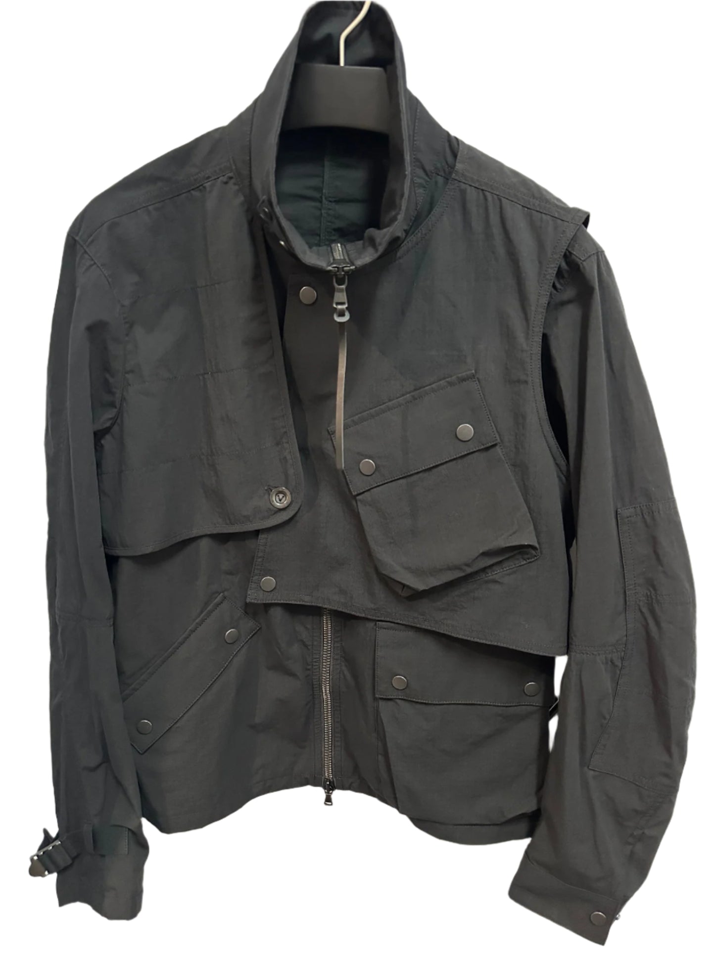Black Cotton Nylon Ripstop Zipper Hi-Collar Military Jacket