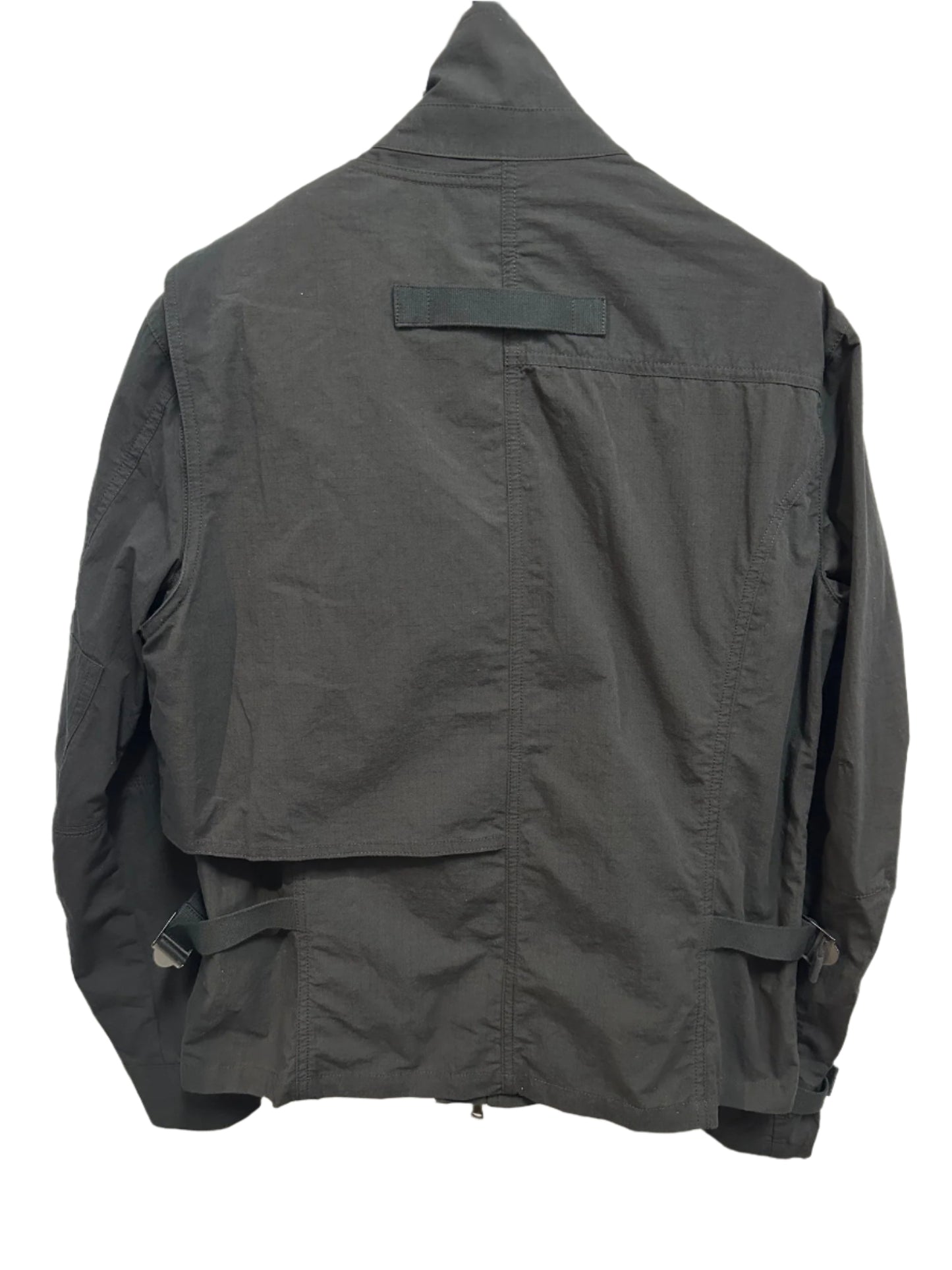 Black Cotton Nylon Ripstop Zipper Hi-Collar Military Jacket