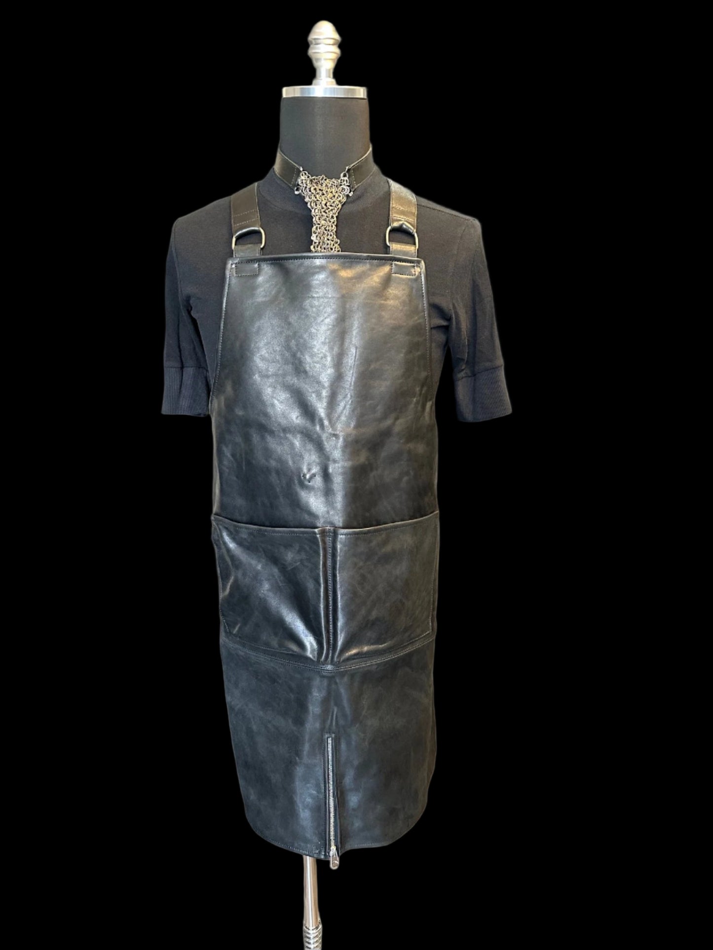 Black Soft Culatta Horse Leather Apron Vest by DEEPTI BARTH
