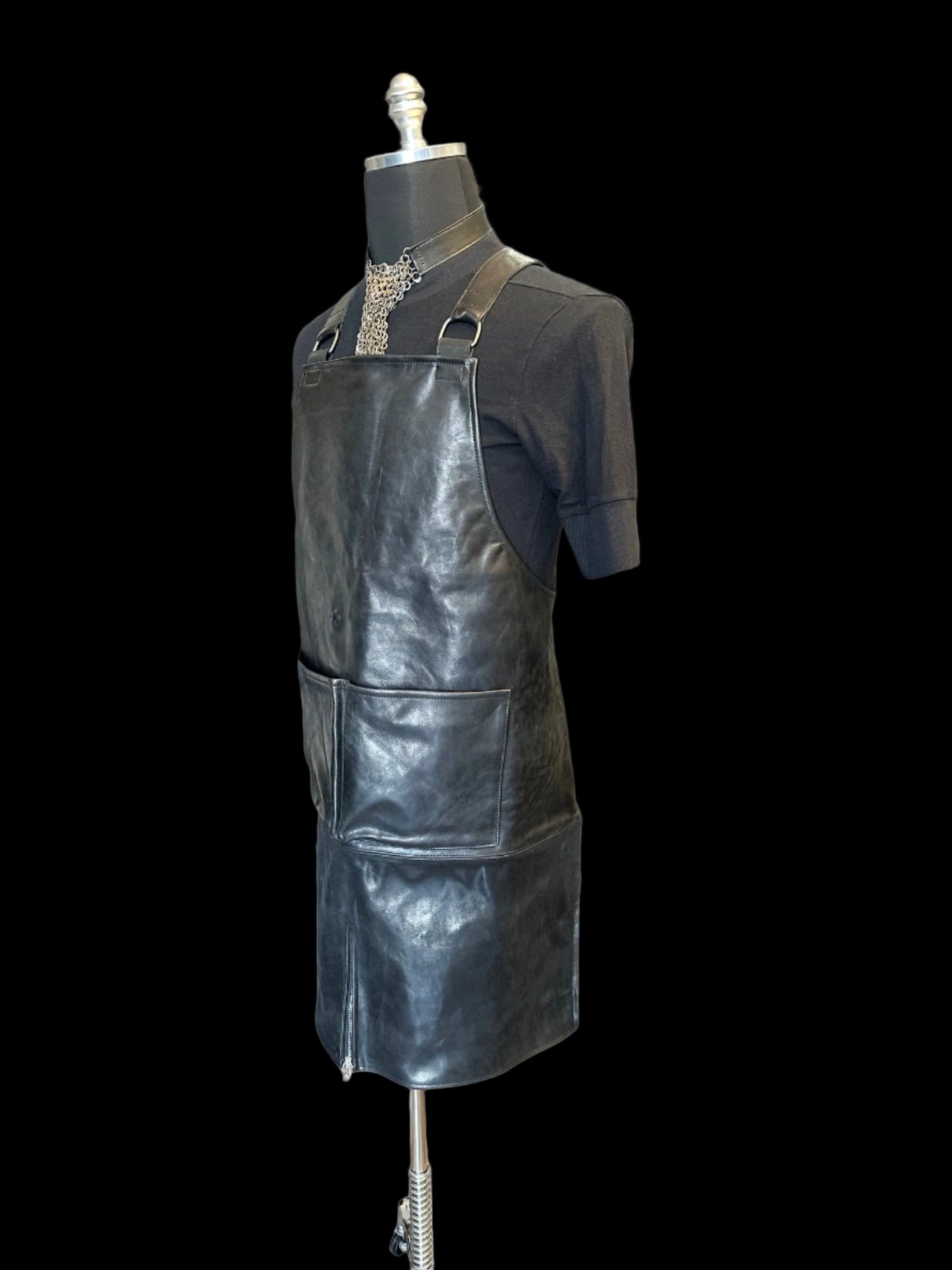 Black Soft Culatta Horse Leather Apron Vest by DEEPTI BARTH
