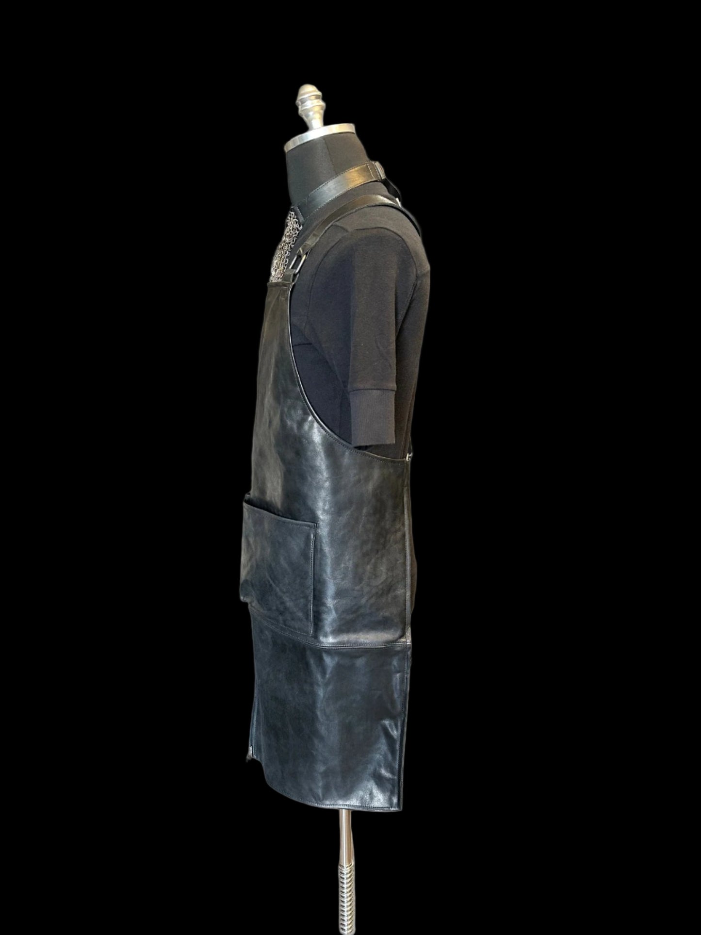Black Soft Culatta Horse Leather Apron Vest by DEEPTI BARTH