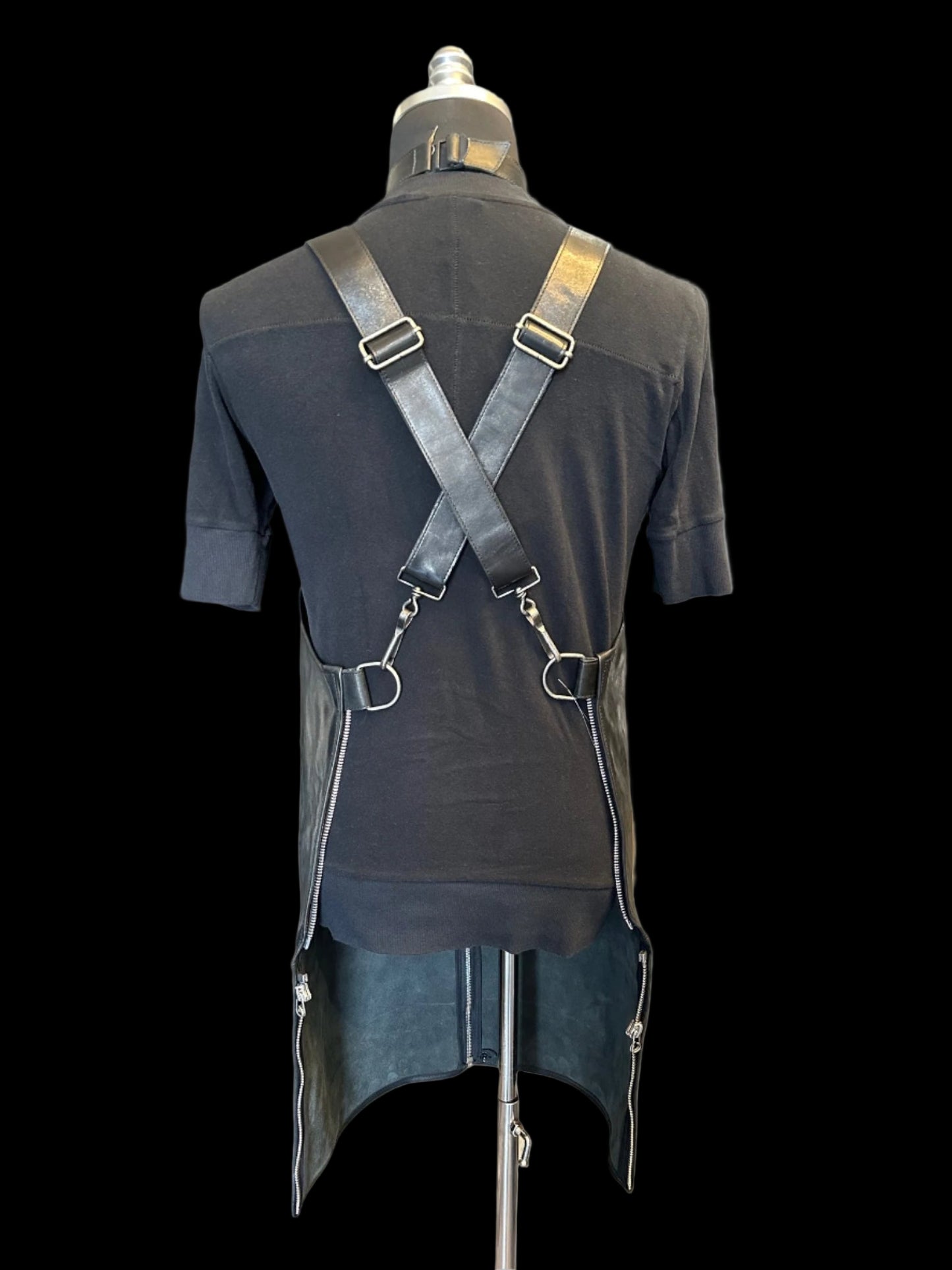 Black Soft Culatta Horse Leather Apron Vest by DEEPTI BARTH