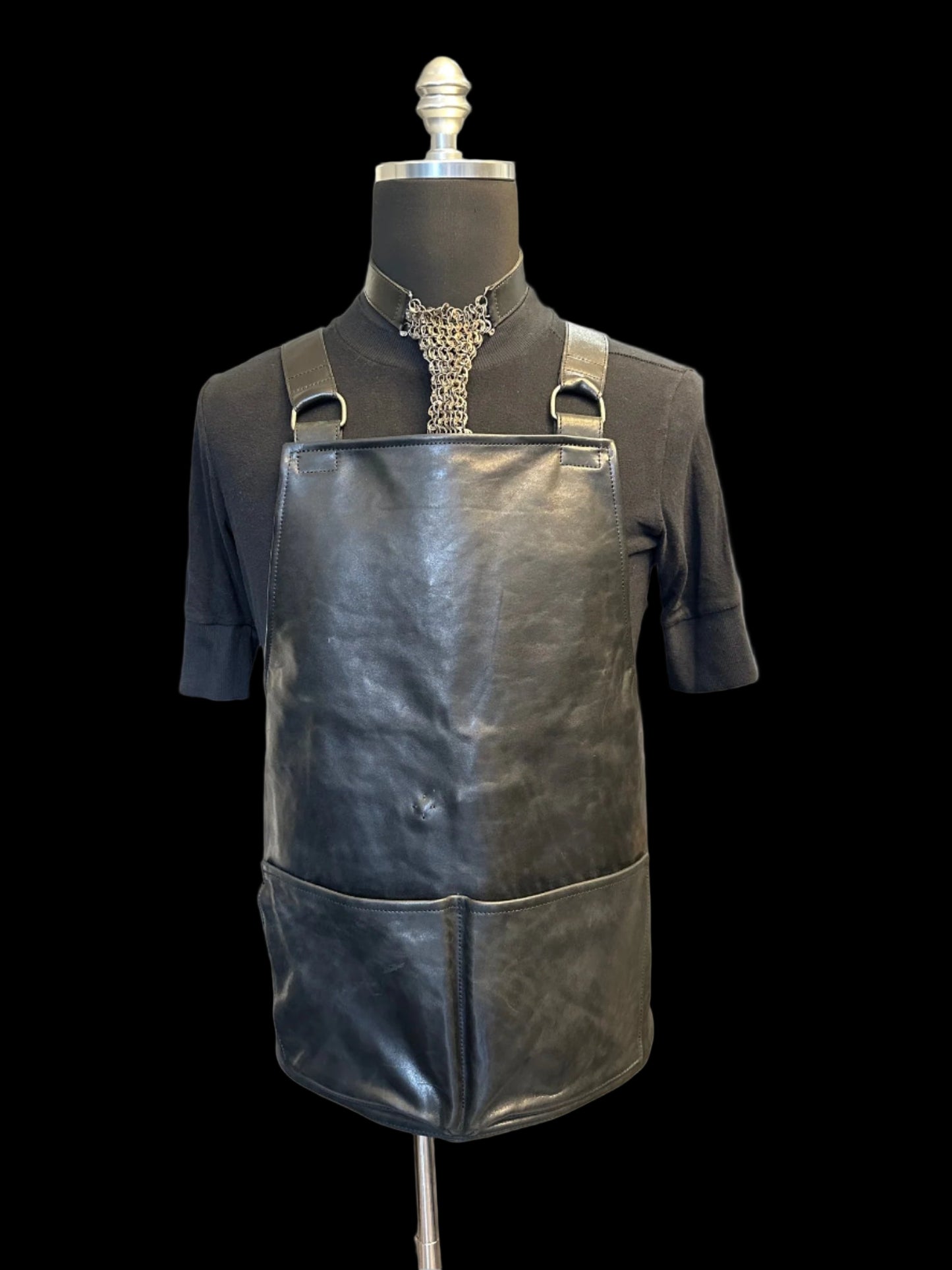 Black Soft Culatta Horse Leather Apron Vest by DEEPTI BARTH