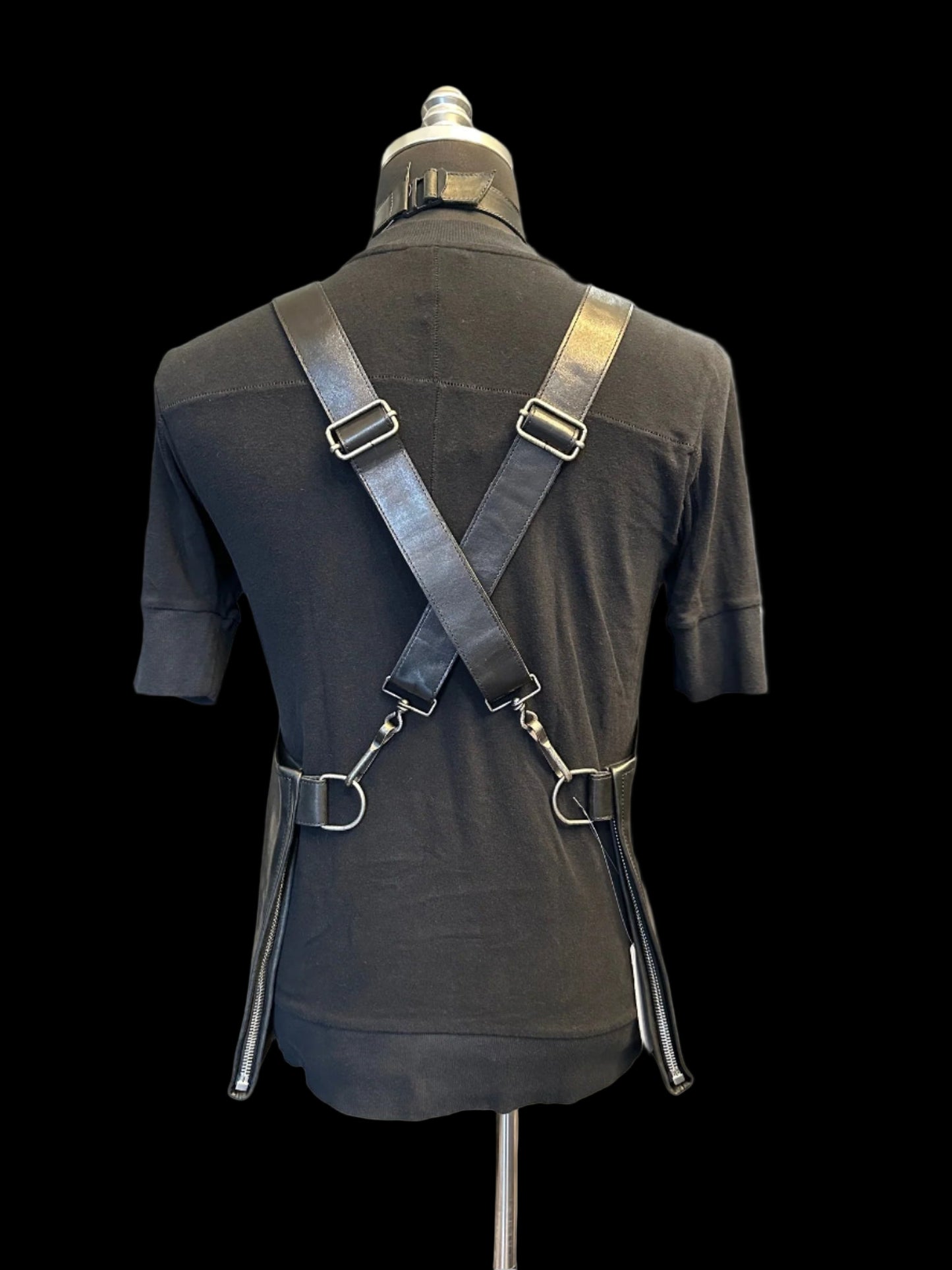 Black Soft Culatta Horse Leather Apron Vest by DEEPTI BARTH
