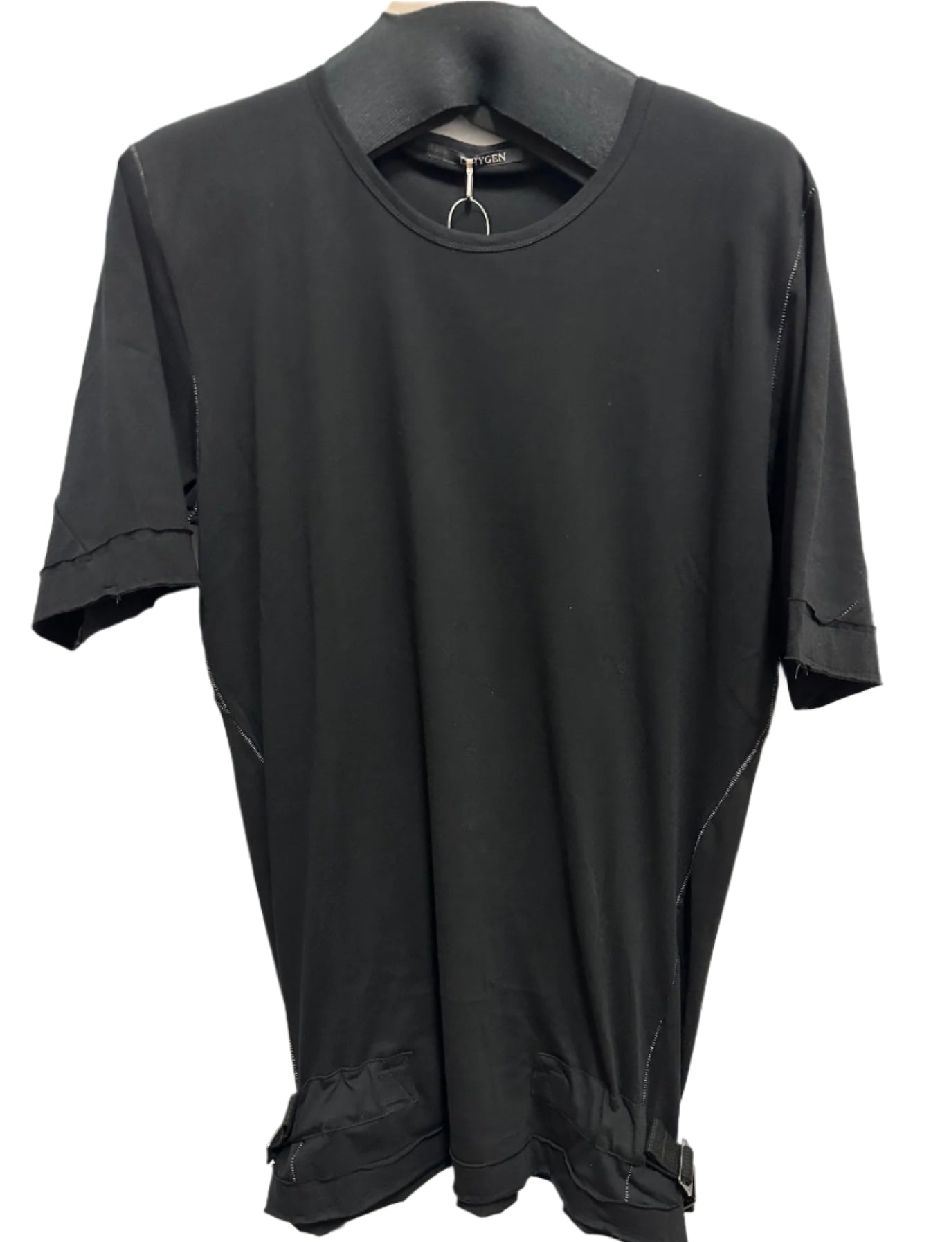 Black Soft Cotton Jersey Belt Adjust Long T-Shirt