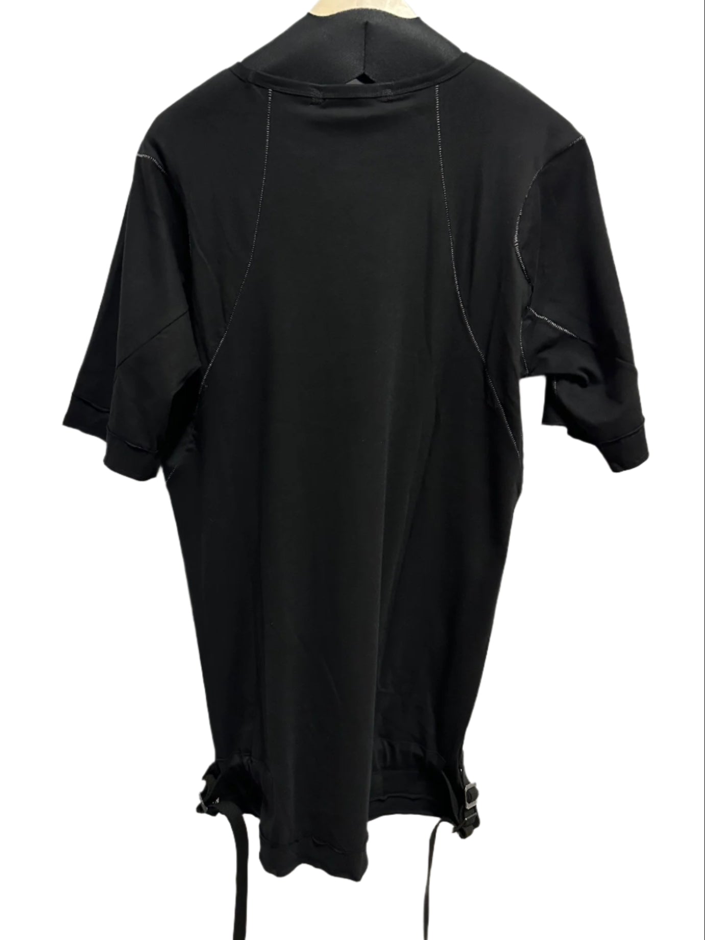 Black Soft Cotton Jersey Belt Adjust Long T-Shirt