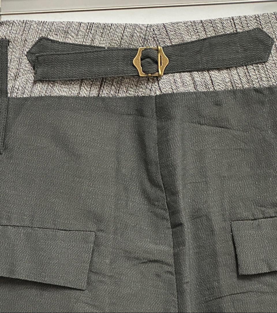 Dark Grey + Grey Viscose Cotton Textured High Waisted Wide Leg Pant