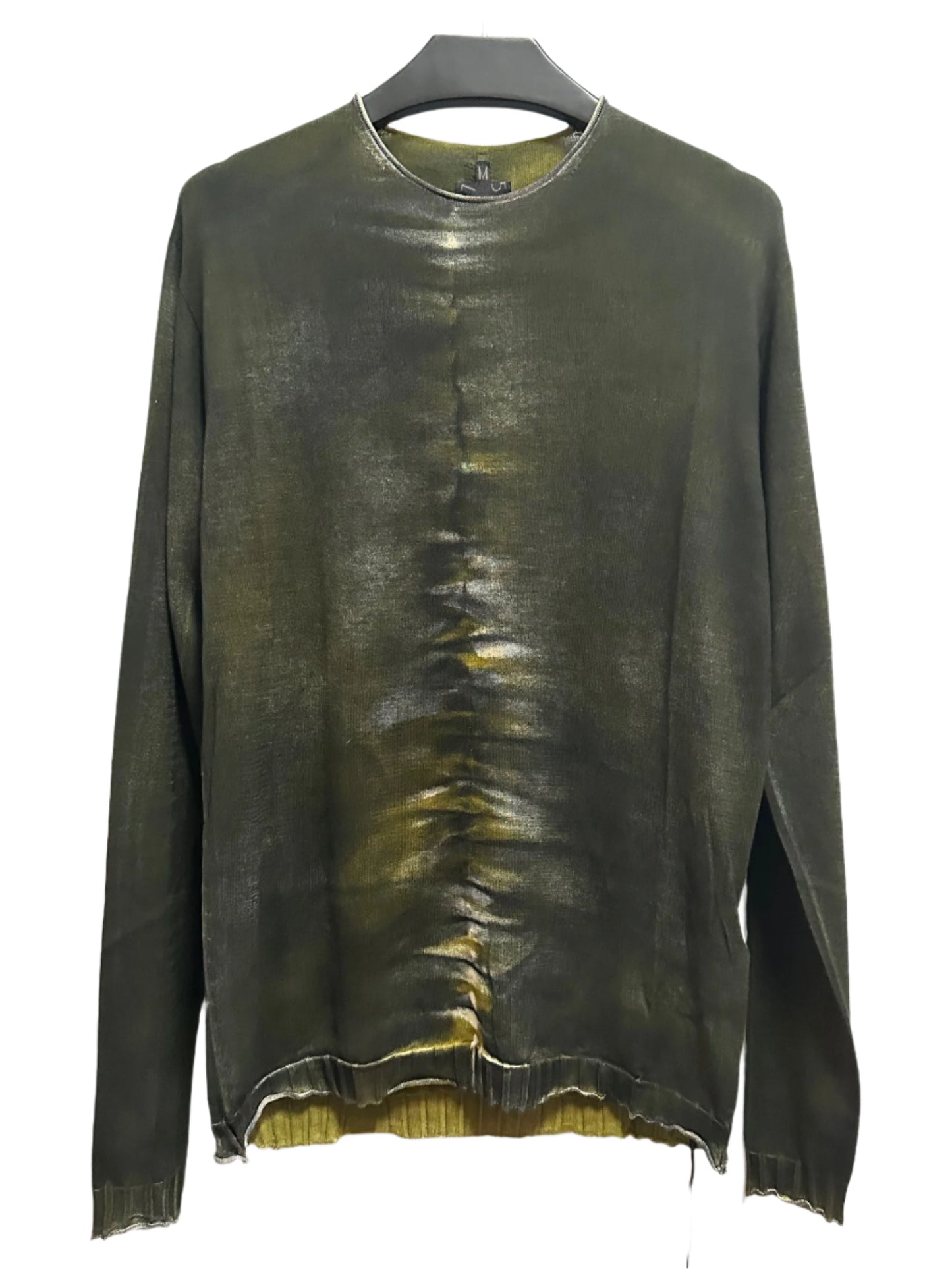 Black Acid Green Curled Thread Print Cotton Sweater