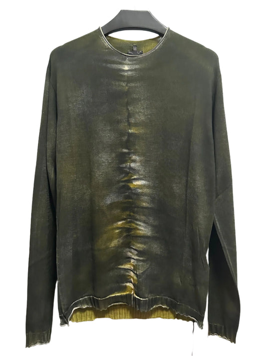 Black Acid Green Curled Thread Print Cotton Sweater