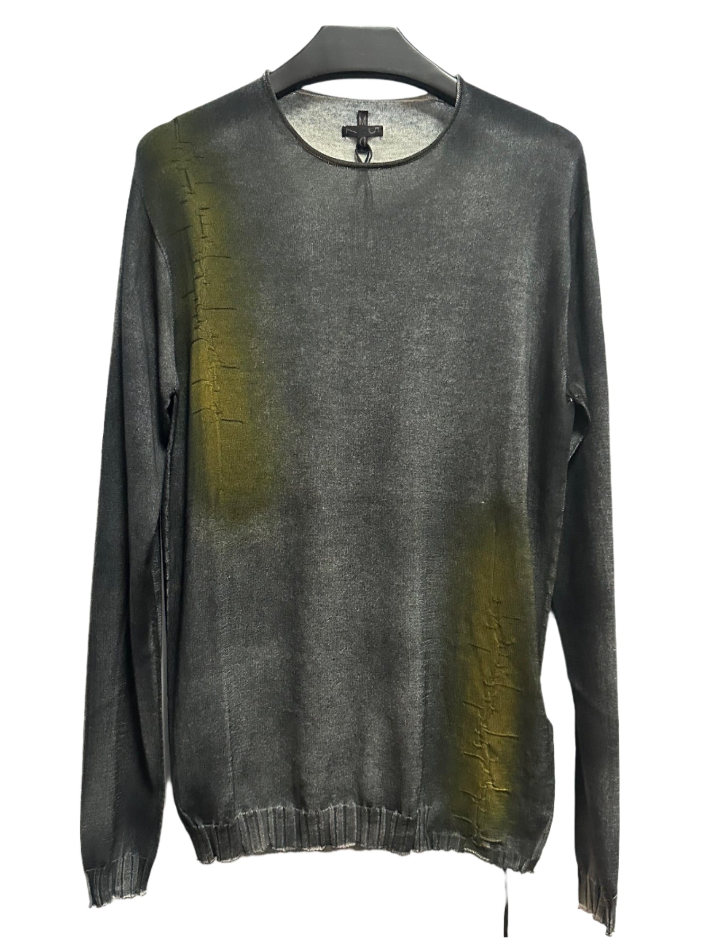 Black Acid Green Dyed Stitch Print Cotton Sweater