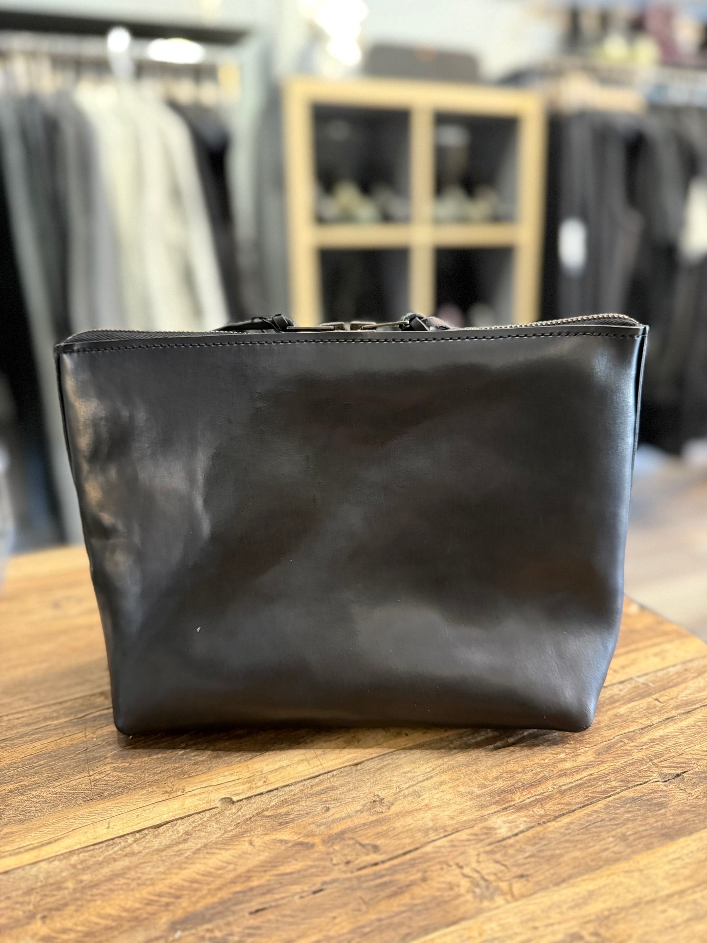 Black Italian Horsehide Zipper Clutch Bag