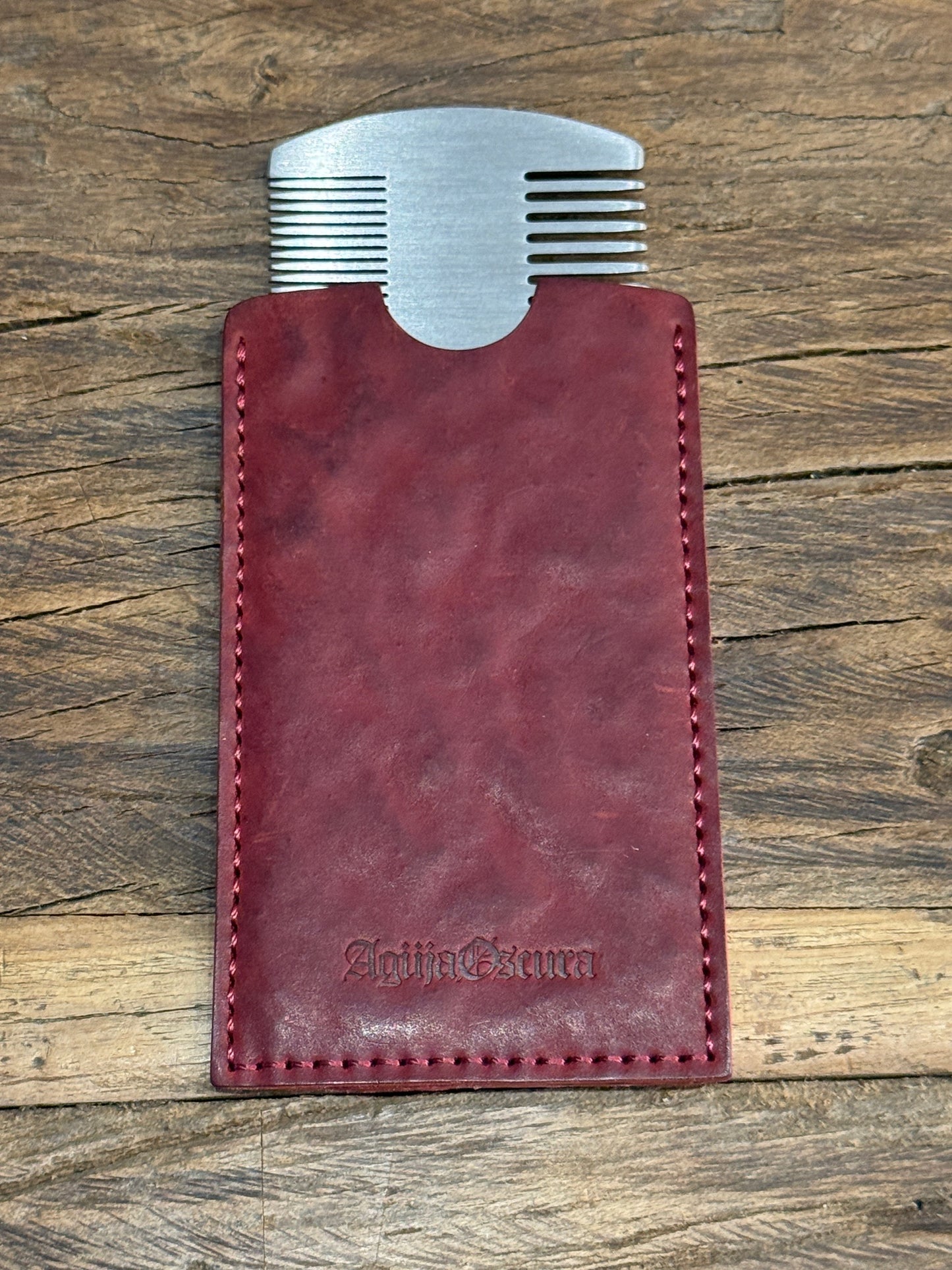 Metal Comb with Culatta Horse Leather Comb Case