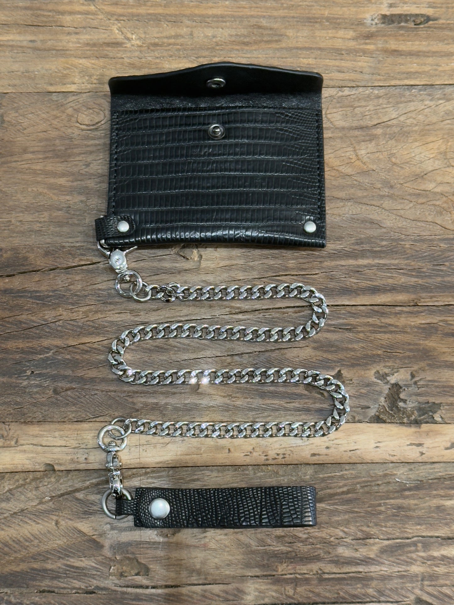 Black Lizard Biker Wallet with Curb Chain