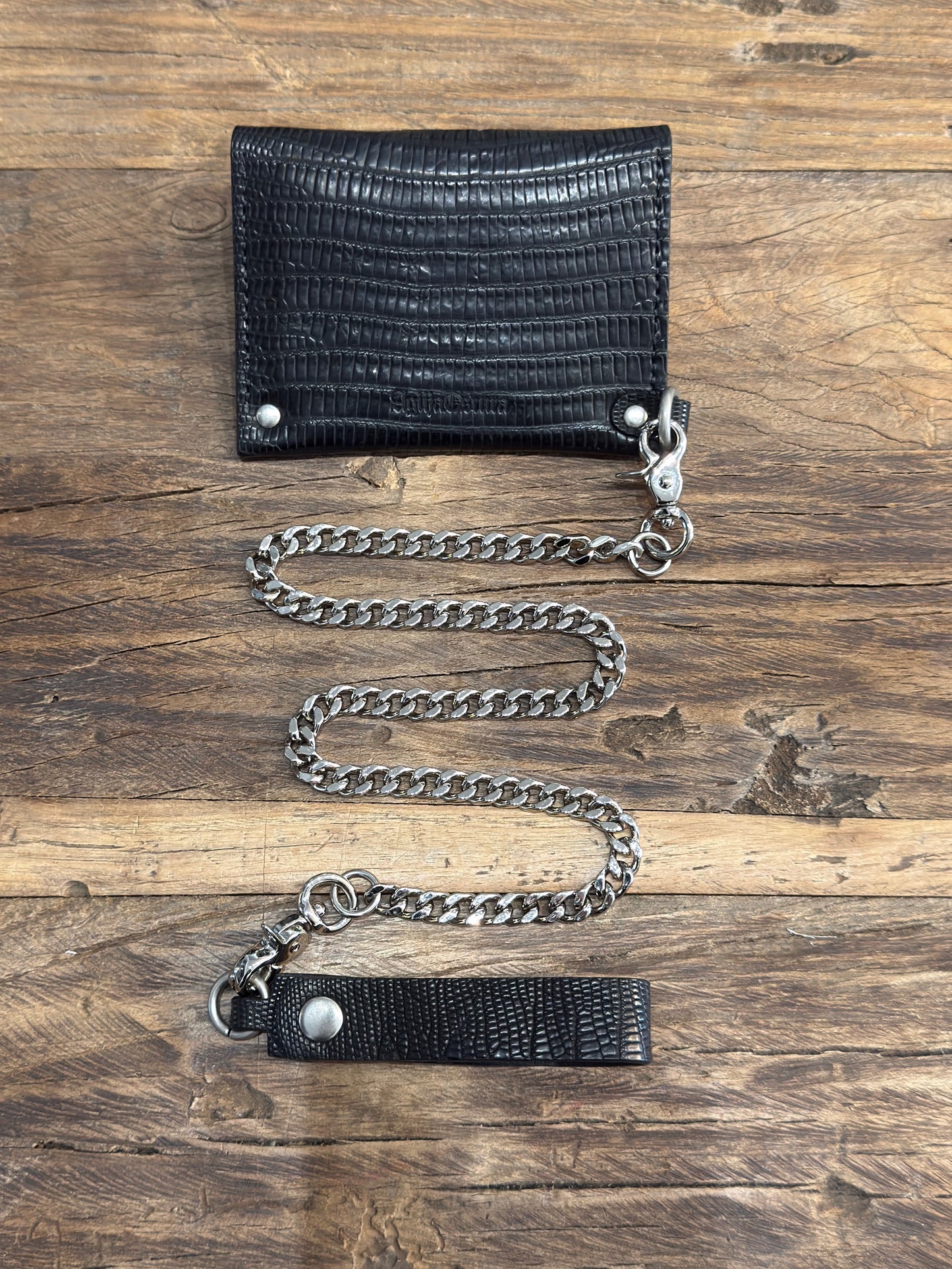 Black Lizard Biker Wallet with Curb Chain