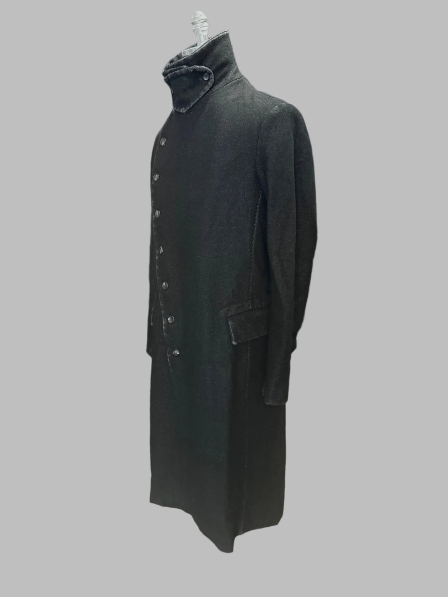 Washed Black Asymmetrical Button Wool Coat