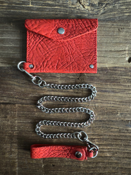 Red Horse Shoulder Leather Cadena Card Case with Curb Chain