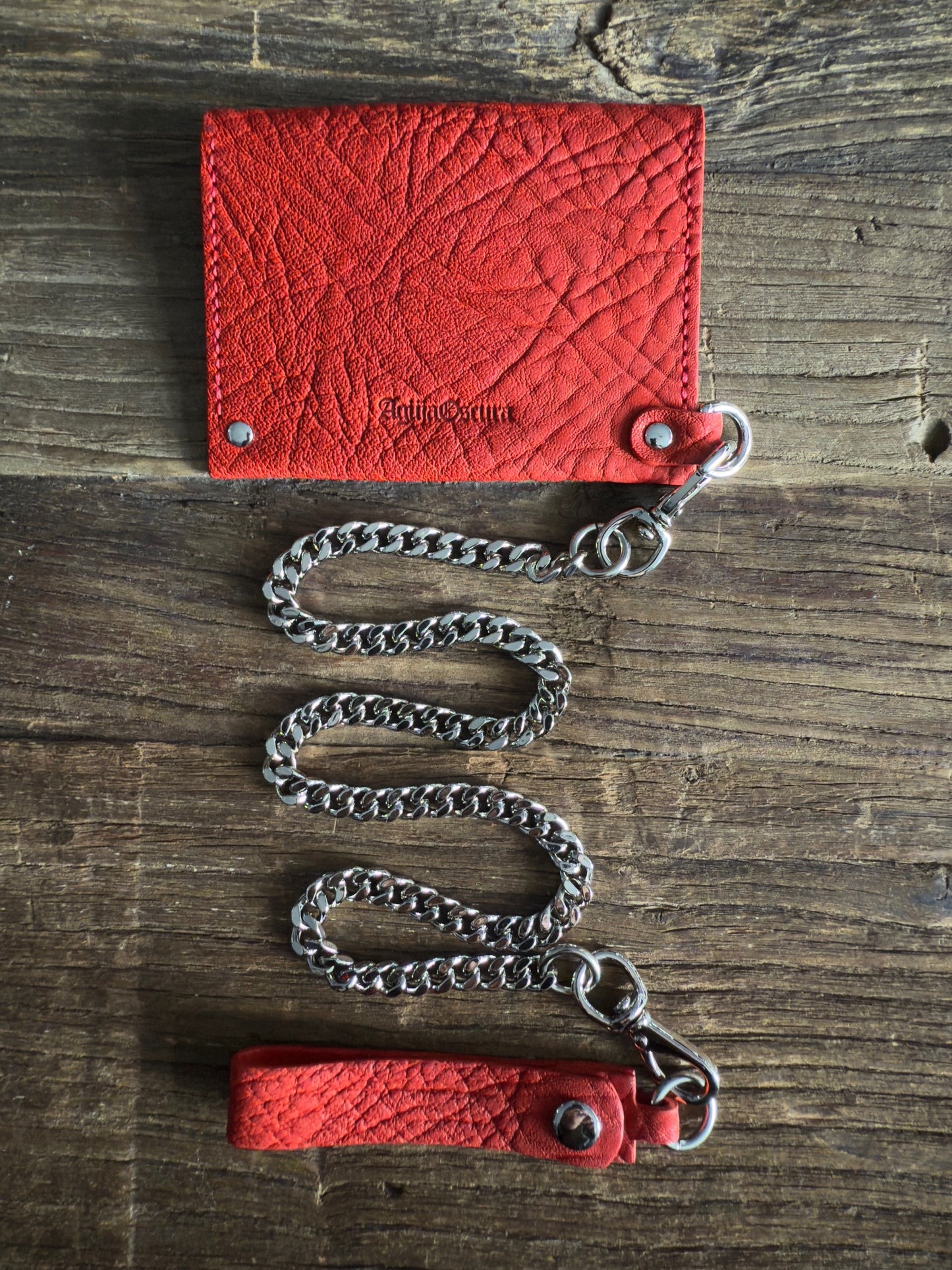 Red Horse Shoulder Leather Biker Wallet with Curb Chain