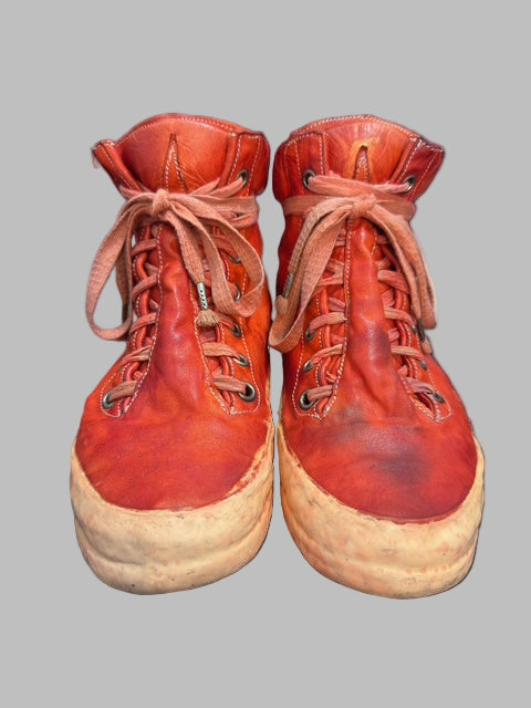 Dirty Red Kangaroo Leather One Piece Prosthetic Latex Dripped Sneakers by Carol Christian Poell