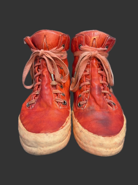 Dirty Red Kangaroo Leather One Piece Prosthetic Latex Dripped Sneakers by Carol Christian Poell