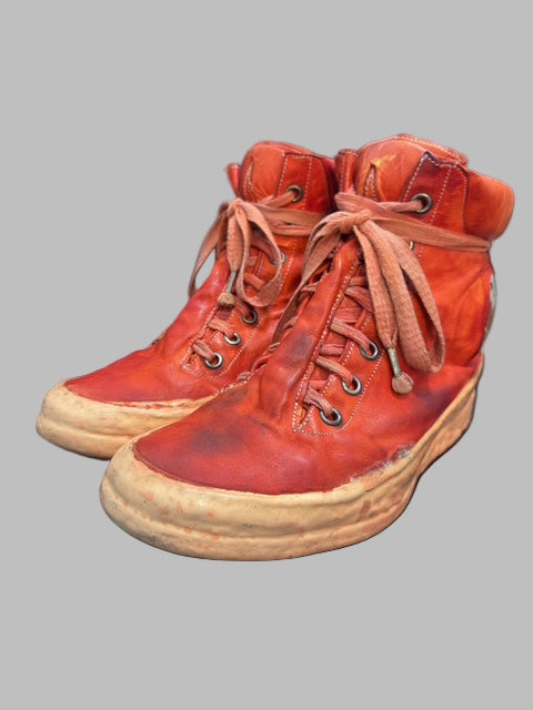 Dirty Red Kangaroo Leather One Piece Prosthetic Latex Dripped Sneakers by Carol Christian Poell