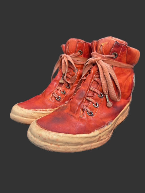 Dirty Red Kangaroo Leather One Piece Prosthetic Latex Dripped Sneakers by Carol Christian Poell