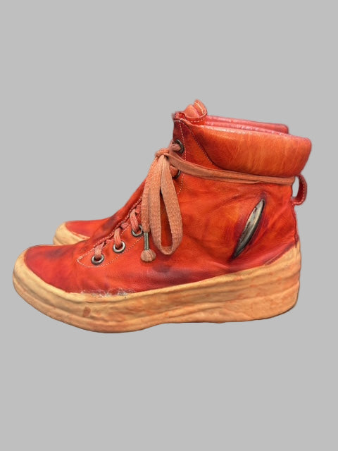 Dirty Red Kangaroo Leather One Piece Prosthetic Latex Dripped Sneakers by Carol Christian Poell