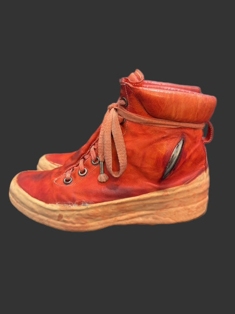 Dirty Red Kangaroo Leather One Piece Prosthetic Latex Dripped Sneakers by Carol Christian Poell