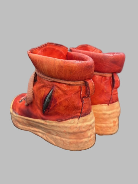 Dirty Red Kangaroo Leather One Piece Prosthetic Latex Dripped Sneakers by Carol Christian Poell