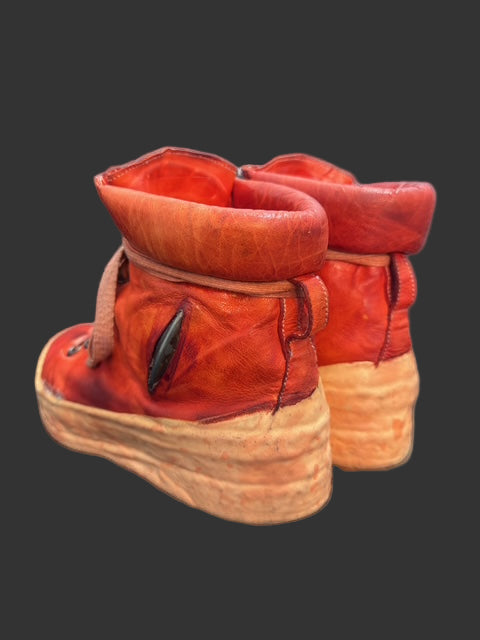 Dirty Red Kangaroo Leather One Piece Prosthetic Latex Dripped Sneakers by Carol Christian Poell