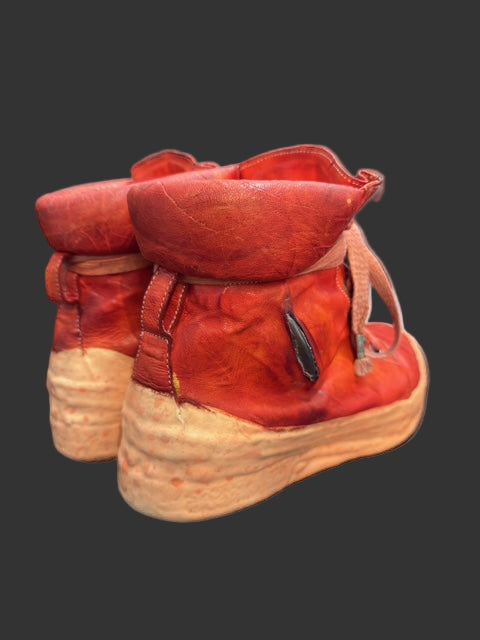 Dirty Red Kangaroo Leather One Piece Prosthetic Latex Dripped Sneakers by Carol Christian Poell