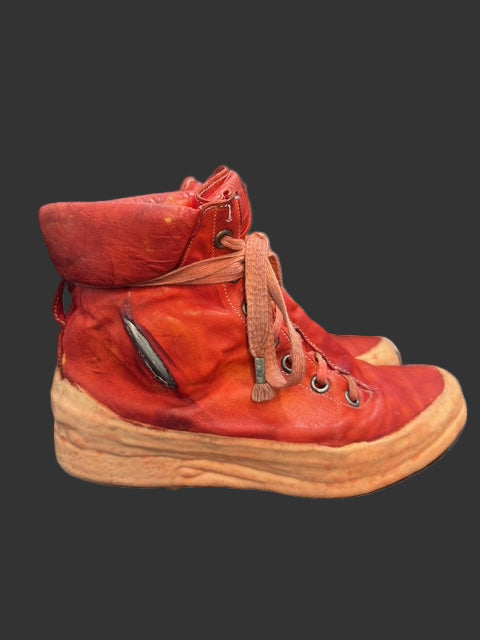 Dirty Red Kangaroo Leather One Piece Prosthetic Latex Dripped Sneakers by Carol Christian Poell