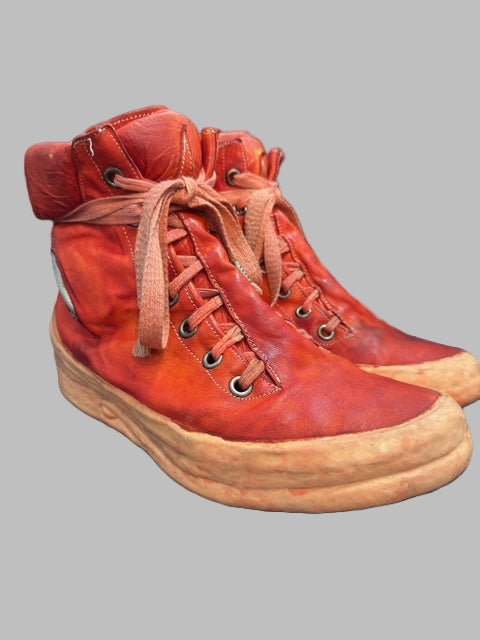 Dirty Red Kangaroo Leather One Piece Prosthetic Latex Dripped Sneakers by Carol Christian Poell