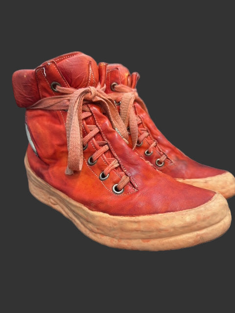 Dirty Red Kangaroo Leather One Piece Prosthetic Latex Dripped Sneakers by Carol Christian Poell