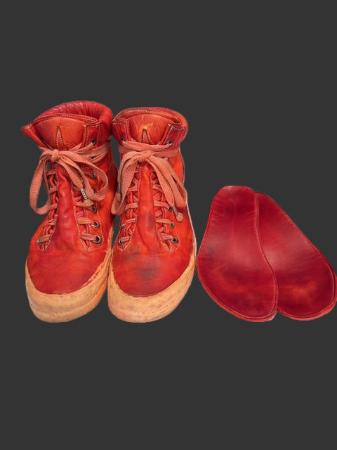 Dirty Red Kangaroo Leather One Piece Prosthetic Latex Dripped Sneakers by Carol Christian Poell