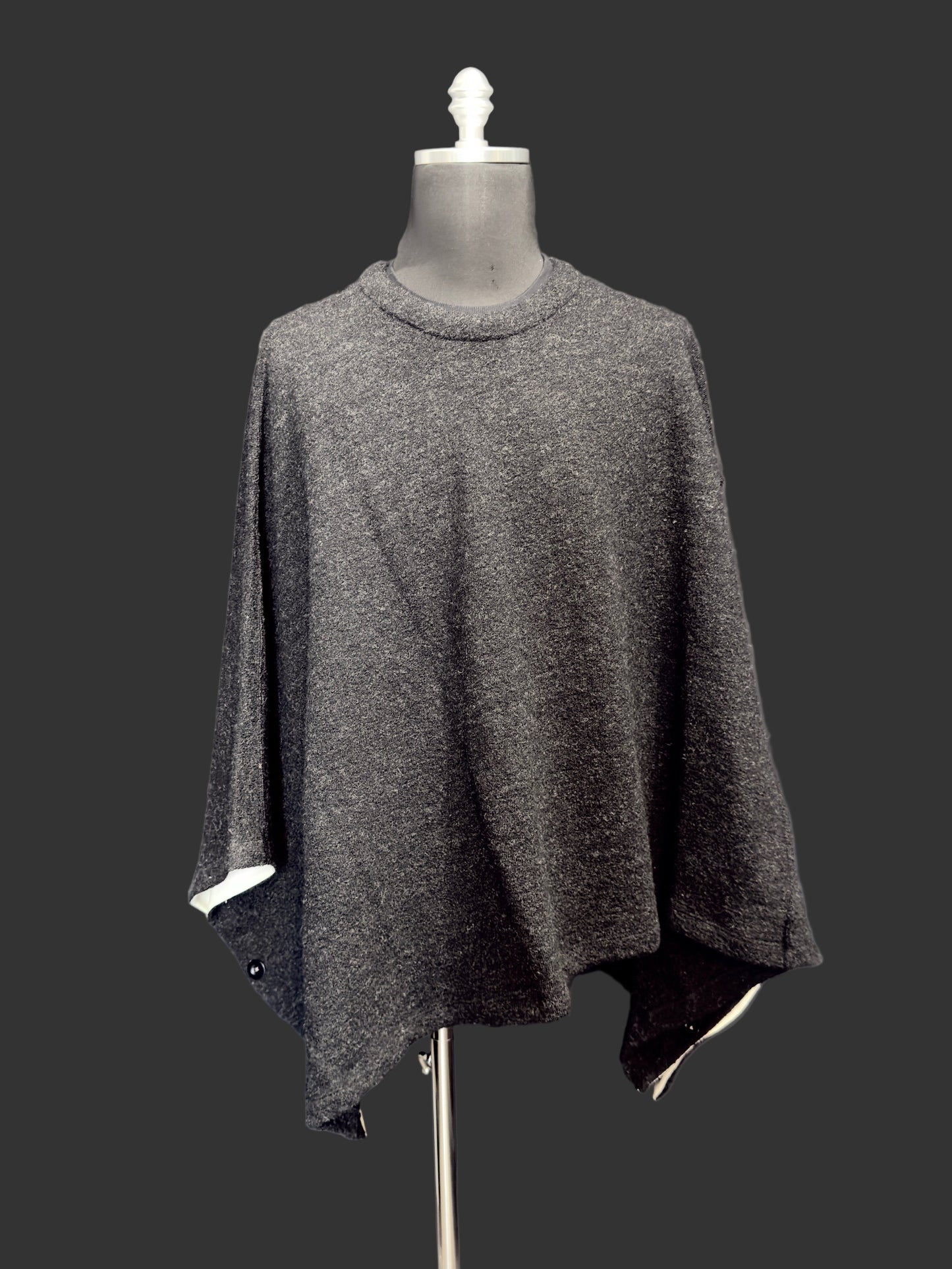 Carbon Grey Big Stole Shetland Wool Knit Poncho