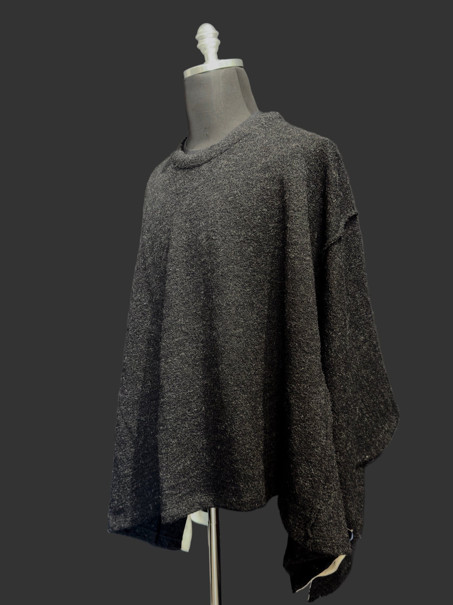 Carbon Grey Big Stole Shetland Wool Knit Poncho